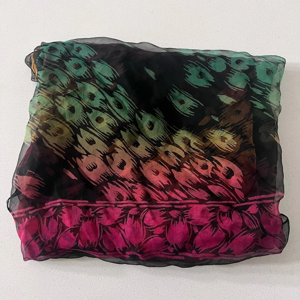 Vintage‎ Sheer Rainbow Animal Print Scarf 39